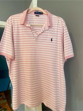 Ralph Lauren Pink and White Striped Polo Shirt